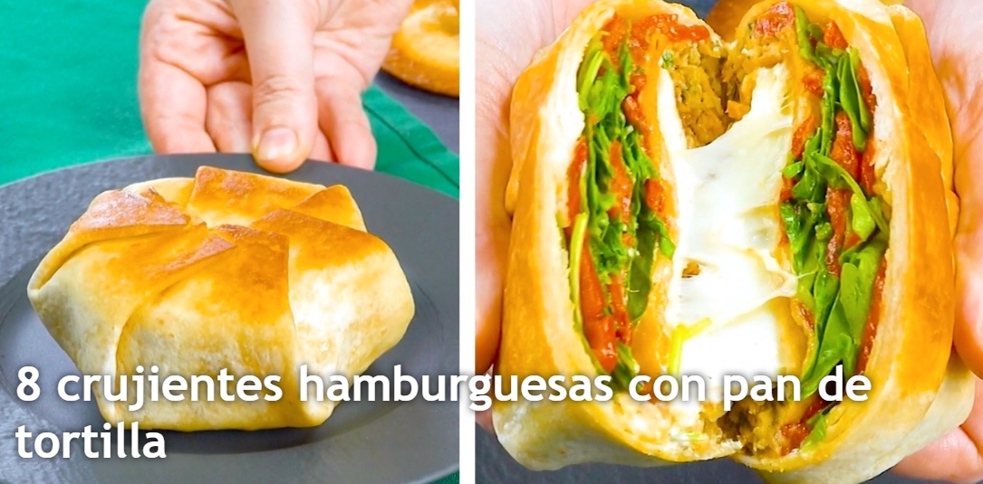 8 crujientes hamburguesas con pan de tortilla
